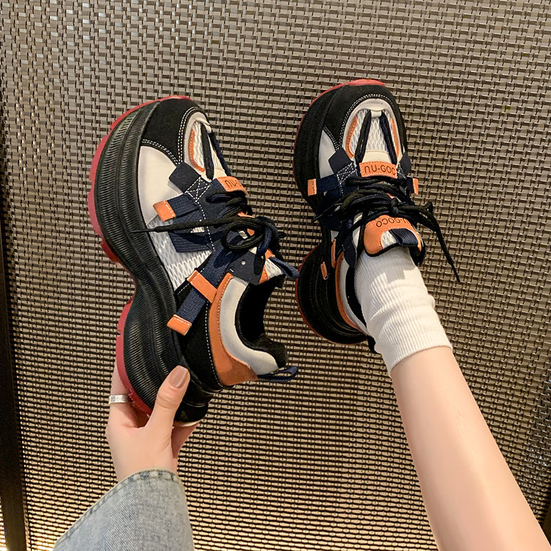 𝔾𝕣𝕠𝕦𝕟𝕕ℤ𝕖𝕣𝕠®－Flexing－shoes✥2024✥美式秋冬新款拼色顯瘦增高女款老爹走路鞋(35-40號)5503