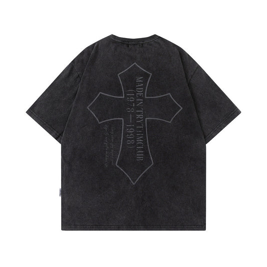 G.Z LA西岸 2024 春夏新款【✟純愛西岸✟】歐美嘻哈十字架印花寬鬆T-Shirt