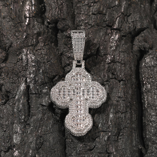 Flexing精品✥𝔾𝕣𝕠𝕦𝕟𝕕ℤ𝕖𝕣𝕠®✥歐美嘻哈雲朵聖十字架滿鑽不鏽鋼吊飾中性男女街頭項鍊