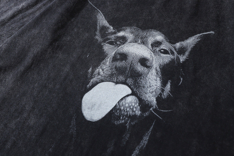 G.Z LA西岸 2024 春夏新款【✟純愛西岸✟】歐美杜賓犬印花寬鬆全棉洗水T-Shirt