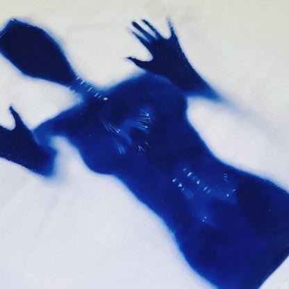 G.Z LA西岸 2024 春夏新款【✟純愛西岸✟】歐美藍黑暗影子印花寬鬆全棉洗水T-Shirt