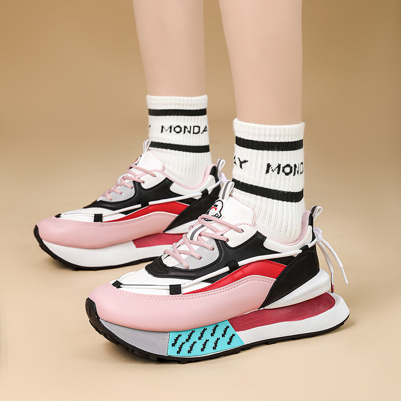 𝔾𝕣𝕠𝕦𝕟𝕕ℤ𝕖𝕣𝕠®－Flexing－shoes✥2025年✥美式新款靚彩拼色增高5cm可愛風女款老爹走路鞋(35-41號)W055