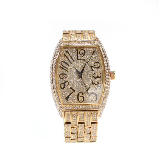 Flexing boutique 2023✥𝔾𝕣𝕠𝕦𝕟𝕕ℤ𝕖𝕣𝕠®✥ European and American hip-hop full diamond wine barrel-shaped quartz neutral watch mechanical watch 