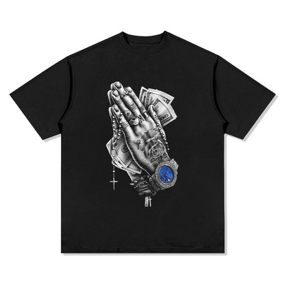 G.Z 邁阿密南岸✥𝔾𝕣𝕠𝕦𝕟𝕕ℤ𝕖𝕣𝕠®✥２０２３南裝大佬/超厚磅-美式休閒-暗黑嘻哈系列祈禱重磅數中性短袖T-Shirt