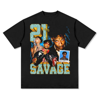 G.Z 邁阿密南岸✥𝔾𝕣𝕠𝕦𝕟𝕕ℤ𝕖𝕣𝕠®✥２０２4南裝大佬/美式嘻哈21 SAVAGE寬鬆厚磅數純棉男女中性T-Shirt上衣