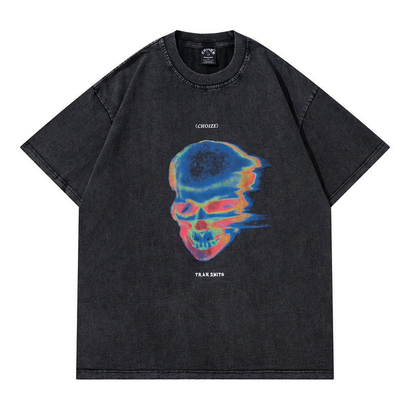G.Z LA西岸 2024 春夏新款【✟純愛西岸✟】歐美嘻哈骷髏抽象印花水洗寬鬆T-Shirt
