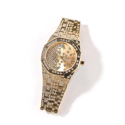 Flexing精品✥𝔾𝕣𝕠𝕦𝕟𝕕ℤ𝕖𝕣𝕠®✥歐美嘻哈八角盤星辰款全滿鑽石英式防水中性腕錶手錶