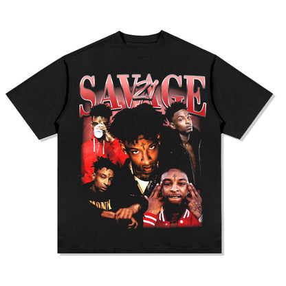 G.Z 邁阿密南岸✥𝔾𝕣𝕠𝕦𝕟𝕕ℤ𝕖𝕣𝕠®✥２０２4南裝大佬/美式嘻哈21-SAVAGE寬鬆厚磅數純棉男女中性T-Shirt上衣