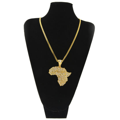Flexing Boutique 2023✥𝔾𝕣𝕠𝕦𝕟𝕕ℤ𝕖𝕣𝕠®✥European and American Hip Hop Full Diamond Africa Continent Stainless Steel Pendant Necklace Unisex Men and Women Street 