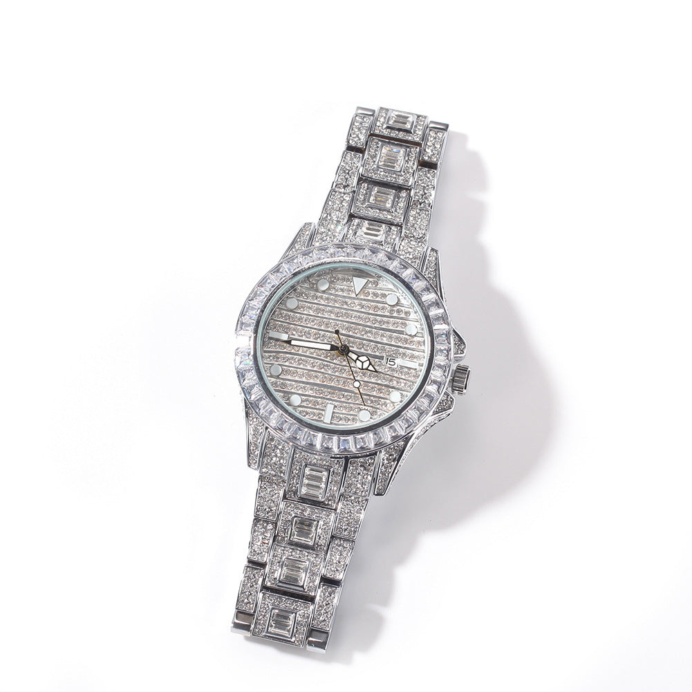 Flexing精品2023✥𝔾𝕣𝕠𝕦𝕟𝕕ℤ𝕖𝕣𝕠®✥歐美嘻哈全滿鑽石英式大表盤彩鑽中性腕錶手錶機械錶