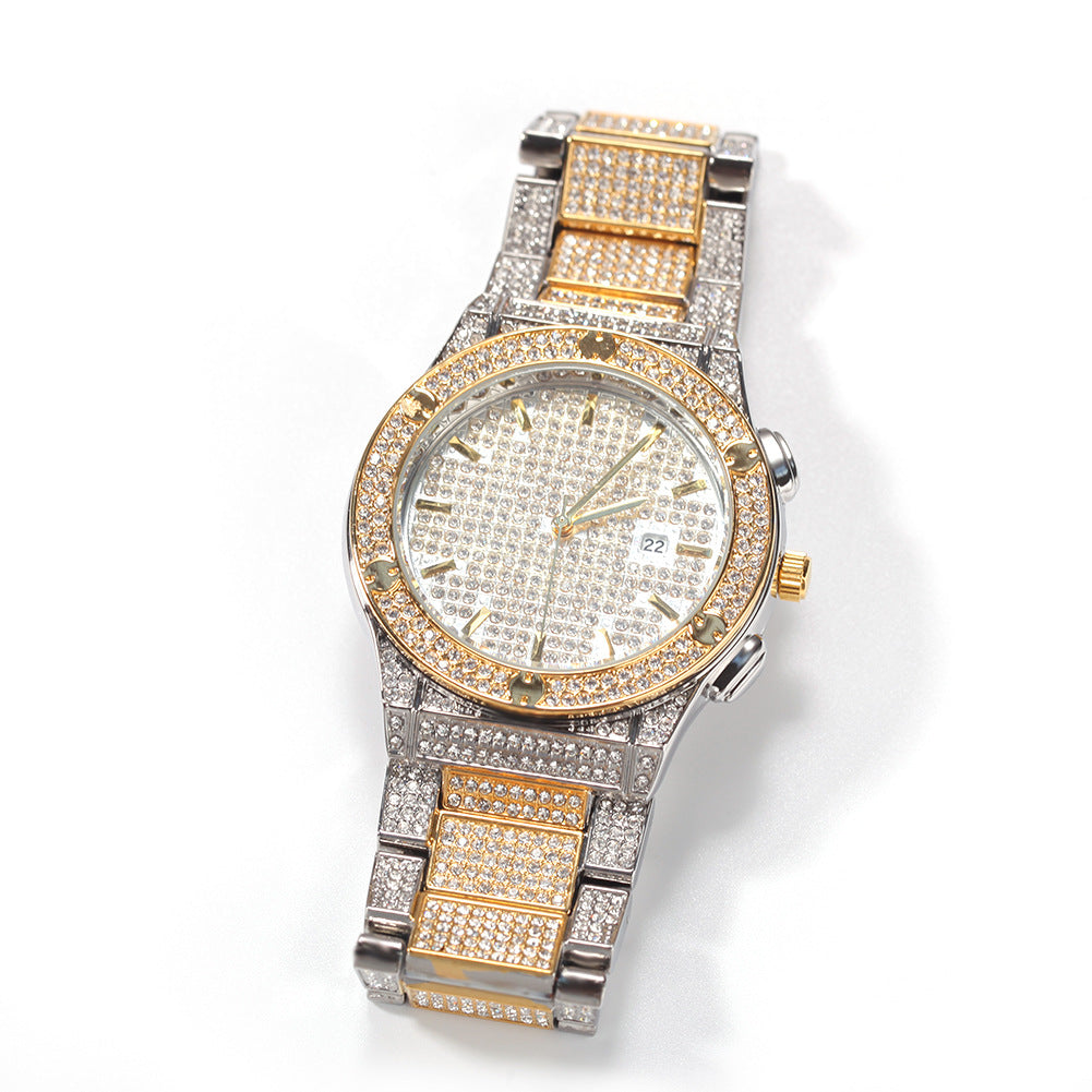 Flexing精品2023✥𝔾𝕣𝕠𝕦𝕟𝕕ℤ𝕖𝕣𝕠®✥歐美嘻哈全滿鑽石英式大表盤彩鑽中性腕錶手錶機械錶