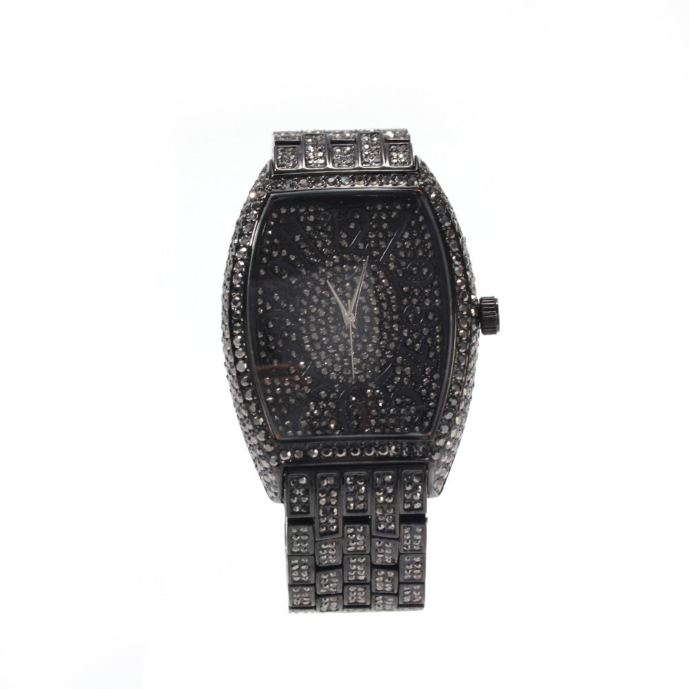 Flexing boutique 2023✥𝔾𝕣𝕠𝕦𝕟𝕕ℤ𝕖𝕣𝕠®✥ European and American hip-hop full diamond wine barrel-shaped quartz neutral watch mechanical watch 