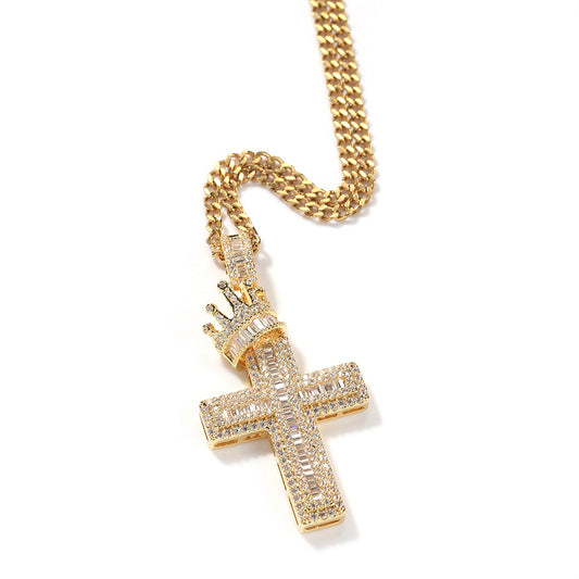 Flexing Boutique 2023✥𝔾𝕣𝕠𝕦𝕟𝕕ℤ𝕖𝕣𝕠®✥European and American Hip Hop Crown Cross Stainless Steel Pendant Pendant Necklace Unisex Men and Women Street 