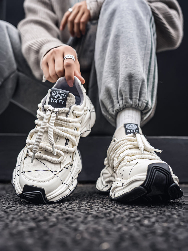 𝔾𝕣𝕠𝕦𝕟𝕕ℤ𝕖𝕣𝕠®－Flexing－shoes✥25-26✥美式新款潑墨線條增高加厚休閒老爹鞋C5560