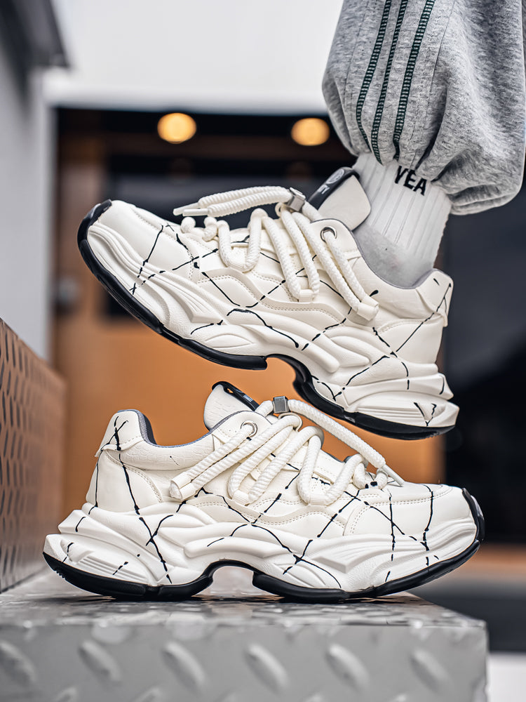 𝔾𝕣𝕠𝕦𝕟𝕕ℤ𝕖𝕣𝕠®－Flexing－shoes✥25-26✥美式新款潑墨線條增高加厚休閒老爹鞋C5560