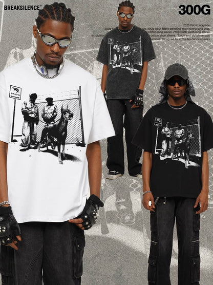 G.Z邁阿密南岸𝔾𝕣𝕠𝕦𝕟𝕕ℤ𝕖𝕣𝕠®✥南裝大佬✥ 美式嘻哈水洗重磅數男女中性杜賓犬短袖上衣T-Shirt(亞洲版型)