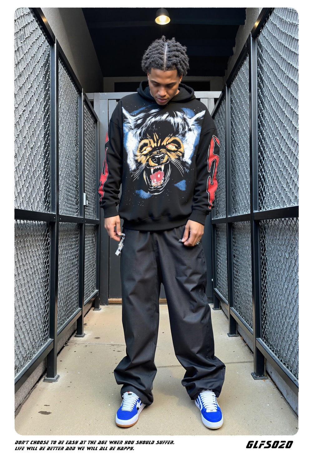 𝔾𝕣𝕠𝕦𝕟𝕕ℤ𝕖𝕣𝕠®2026年秋冬款復古暗夜惡狼連帽長袖上衣T-SHIRT