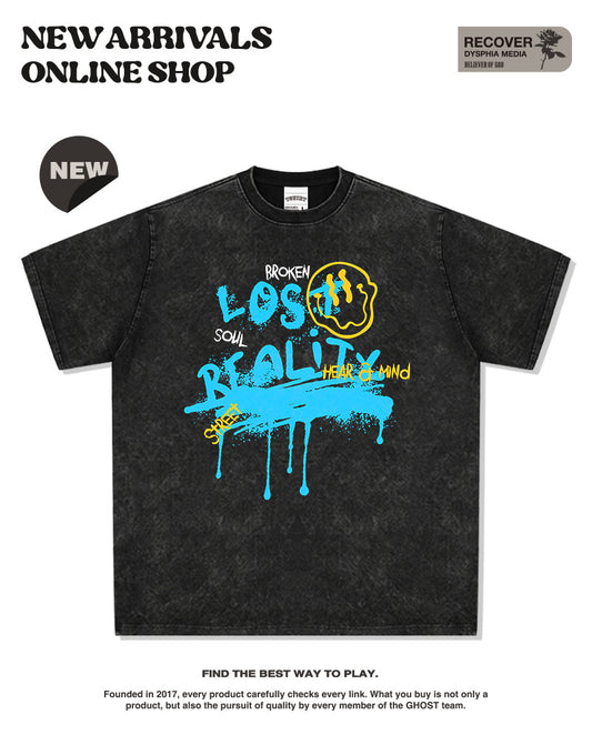 G.Z邁阿密南岸✥𝔾𝕣𝕠𝕦𝕟𝕕ℤ𝕖𝕣𝕠®✥2025年南裝大佬/美式嘻哈寬鬆重磅數微笑噴漆男女中性T-Shirt上衣