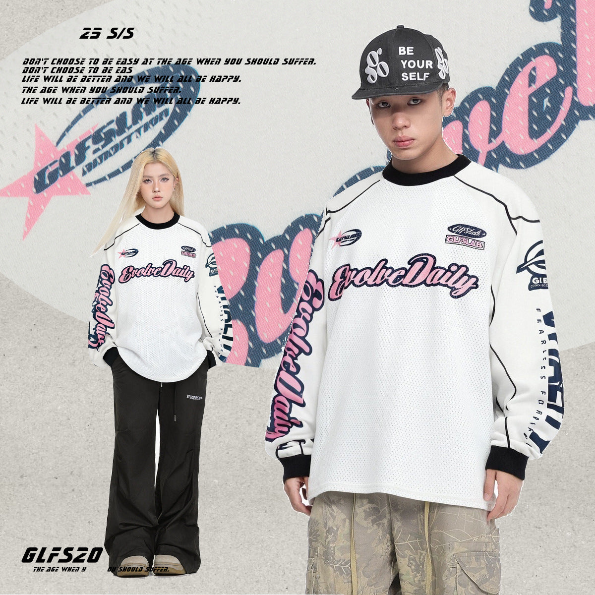 𝔾𝕣𝕠𝕦𝕟𝕕ℤ𝕖𝕣𝕠®2026年秋冬款網眼字母球衣圓領長袖上衣T-SHIRT