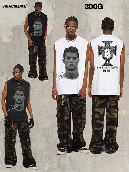 G.Z邁阿密南岸𝔾𝕣𝕠𝕦𝕟𝕕ℤ𝕖𝕣𝕠®✥南裝大佬✥ 美式嘻哈水洗重磅數男女中性C.羅納度坎肩背心亞洲版型)