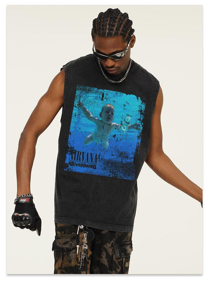 G.Z邁阿密南岸𝔾𝕣𝕠𝕦𝕟𝕕ℤ𝕖𝕣𝕠®✥南裝大佬✥ 美式嘻哈水洗重磅數男女中性NIRVANA坎肩背心亞洲版型)