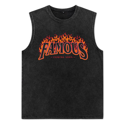 ♠ 𝔾𝕣𝕠𝕦𝕟𝕕ℤ𝕖𝕣𝕠♠美式風格夏日新款水洗厚磅數火焰文字坎肩無袖背心T-Shirt