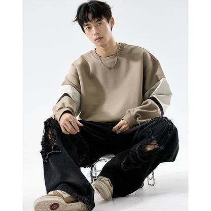 𝔾𝕣𝕠𝕦𝕟𝕕ℤ𝕖𝕣𝕠®2026年秋冬款復古寬鬆拼接圓領長袖T-SHIRT