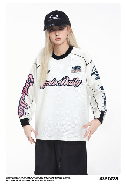 𝔾𝕣𝕠𝕦𝕟𝕕ℤ𝕖𝕣𝕠®2026年秋冬款網眼字母球衣圓領長袖上衣T-SHIRT