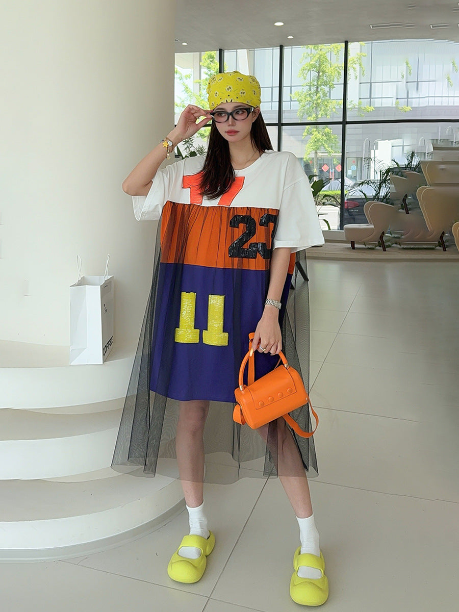 🄶🅁🄾🅄🄽🄳♾🅉🄴🅁🄾2025SS♾無性別穿搭OverSize夏季新款美式拼接泡泡紗字母長板T-SHIRT(限量)