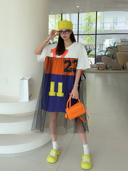 🄶🅁🄾🅄🄽🄳♾🅉🄴🅁🄾2025SS♾無性別穿搭OverSize夏季新款美式拼接泡泡紗字母長板T-SHIRT(限量)