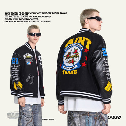 𝔾𝕣𝕠𝕦𝕟𝕕ℤ𝕖𝕣𝕠®2026年秋冬新款美式嘻哈滿版刺繡PU皮革棒球外套