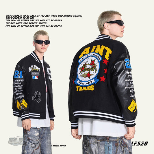 𝔾𝕣𝕠𝕦𝕟𝕕ℤ𝕖𝕣𝕠®2026年秋冬新款美式嘻哈滿版刺繡PU皮革棒球外套
