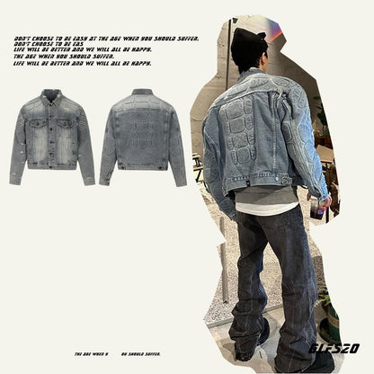 𝔾𝕣𝕠𝕦𝕟𝕕ℤ𝕖𝕣𝕠®2026年秋冬款復古水洗破壞鎧甲短版牛仔夾克外套(限量)