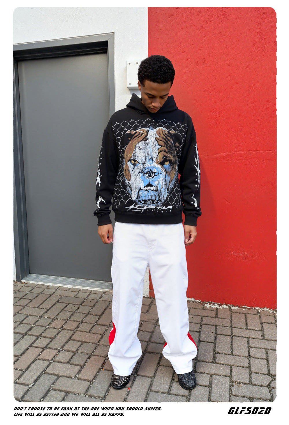 𝔾𝕣𝕠𝕦𝕟𝕕ℤ𝕖𝕣𝕠®2026年秋冬款復古滿版惡霸犬連帽加厚長袖上衣T-SHIRT