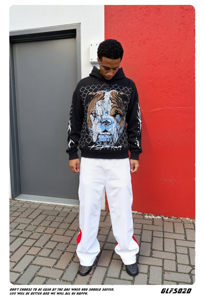 𝔾𝕣𝕠𝕦𝕟𝕕ℤ𝕖𝕣𝕠®2026年秋冬款復古滿版惡霸犬連帽加厚長袖上衣T-SHIRT