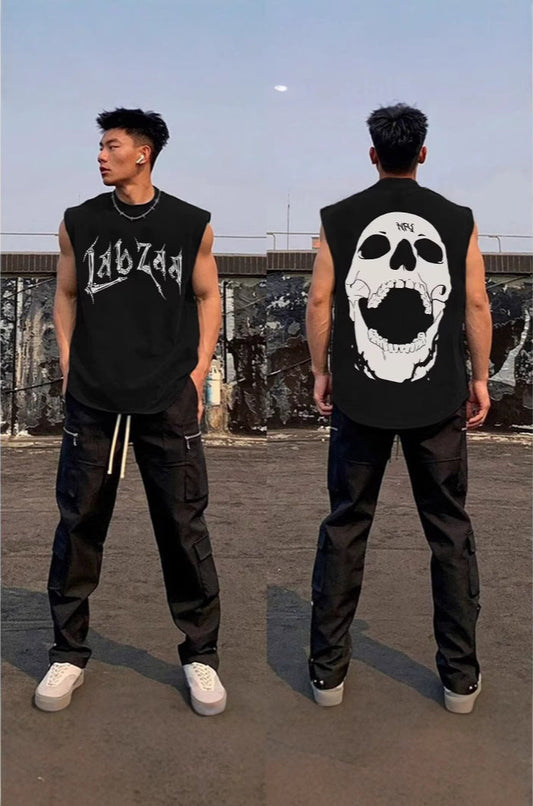 ♠𝔾𝕣𝕠𝕦𝕟𝕕ℤ𝕖𝕣𝕠♠美式風格夏日新款棉質暗黑骷髏大尺寸無袖運動背心