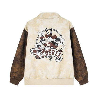 𝔾𝕣𝕠𝕦𝕟𝕕ℤ𝕖𝕣𝕠®2026年秋冬款復古麂皮電繡卡通機車夾克外套(限量)