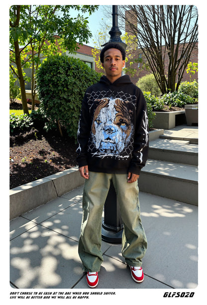 𝔾𝕣𝕠𝕦𝕟𝕕ℤ𝕖𝕣𝕠®2026年秋冬款復古滿版惡霸犬連帽加厚長袖上衣T-SHIRT