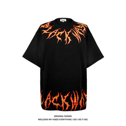G.Z 邁阿密南岸✥𝔾𝕣𝕠𝕦𝕟𝕕ℤ𝕖𝕣𝕠®✥２０２4南裝大佬/美式嘻哈寬鬆火焰文字純棉男女中性T-Shirt上衣