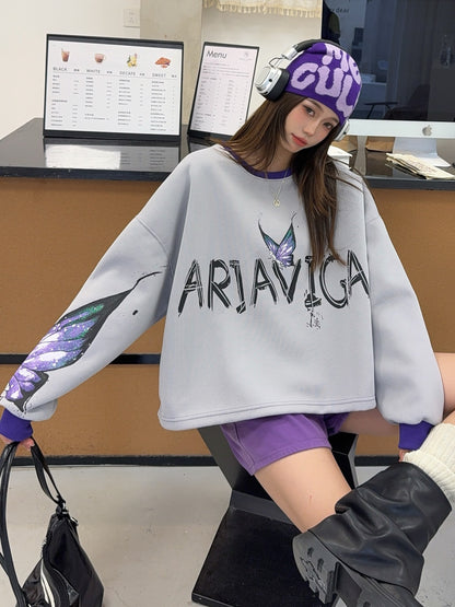 🄶🅁🄾🅄🄽🄳♾🅉🄴🅁🄾25-26SS♾無性別穿搭OverSize美式新款炫彩蝴蝶長袖上衣T-SHIRT(現貨優惠)