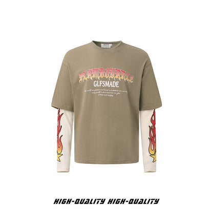 𝔾𝕣𝕠𝕦𝕟𝕕ℤ𝕖𝕣𝕠®2026年秋冬款復古火焰字母兩件式圓領長袖上衣T-SHIRT