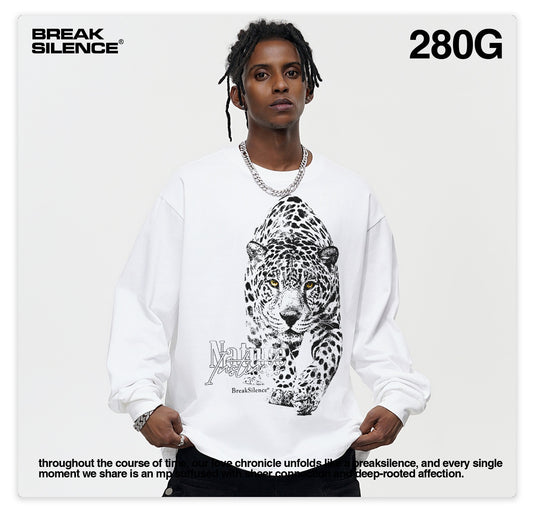 G.Z邁阿密南岸𝔾𝕣𝕠𝕦𝕟𝕕ℤ𝕖𝕣𝕠®✥南裝大佬✥ 美式嘻哈水280g白色雪豹長袖上衣T-Shirt