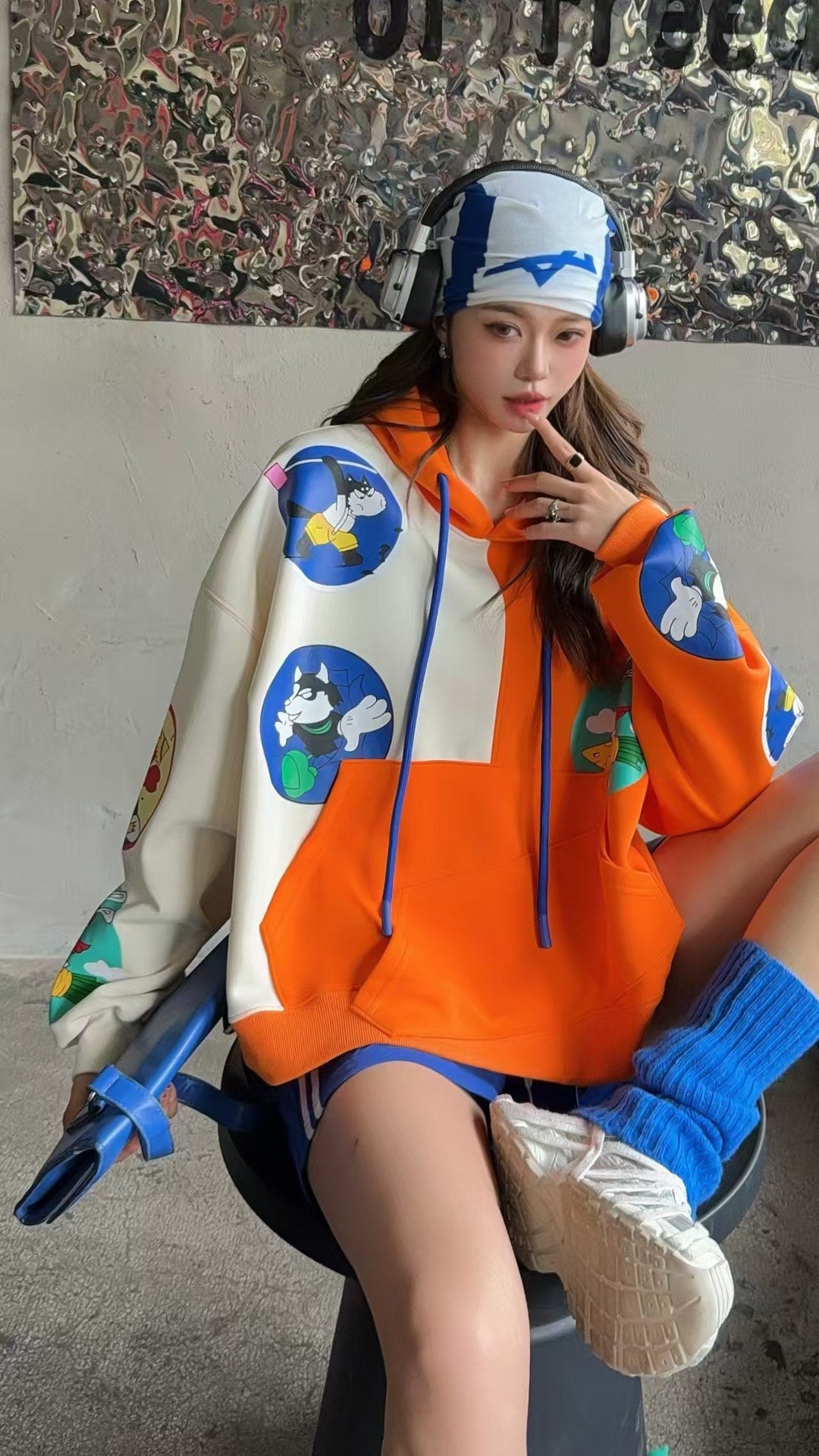 🄶🅁🄾🅄🄽🄳♾🅉🄴🅁🄾25-26SS♾無性別穿搭OverSize美式新款雙色卡通連帽長袖上衣T-SHIRT(現貨優惠)