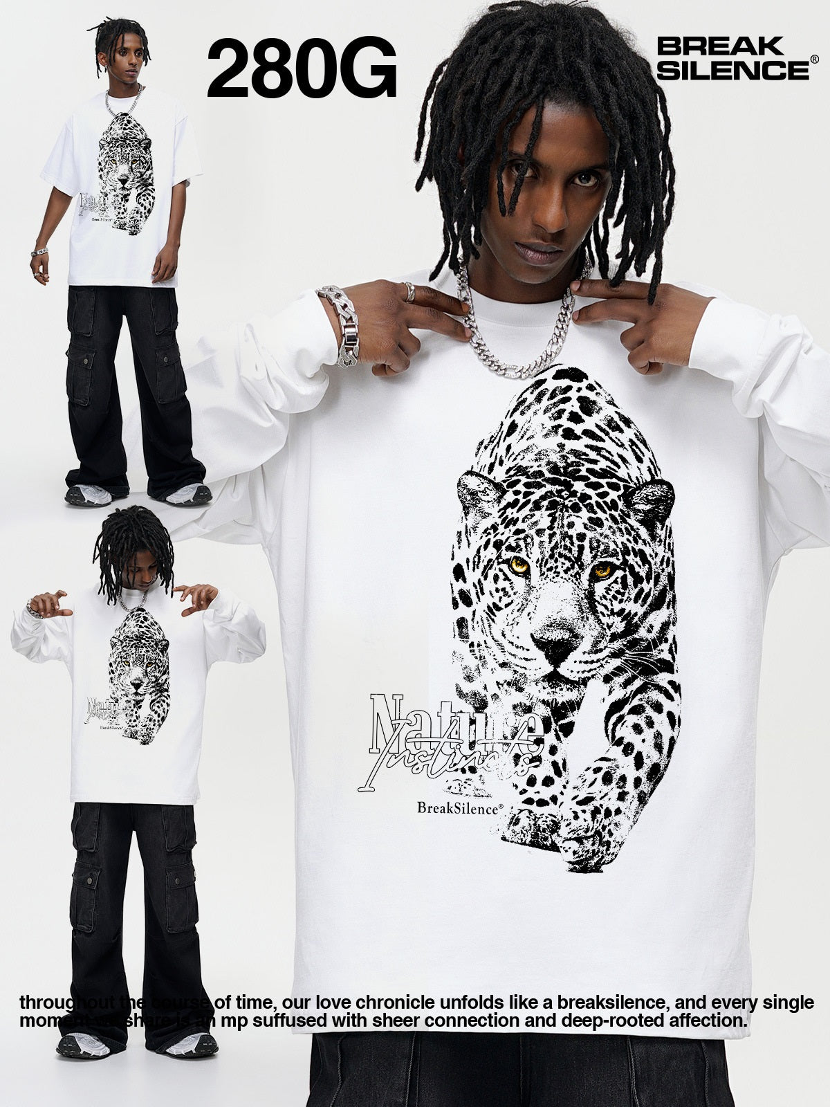 G.Z邁阿密南岸𝔾𝕣𝕠𝕦𝕟𝕕ℤ𝕖𝕣𝕠®✥南裝大佬✥ 美式嘻哈水280g白色雪豹長袖上衣T-Shirt