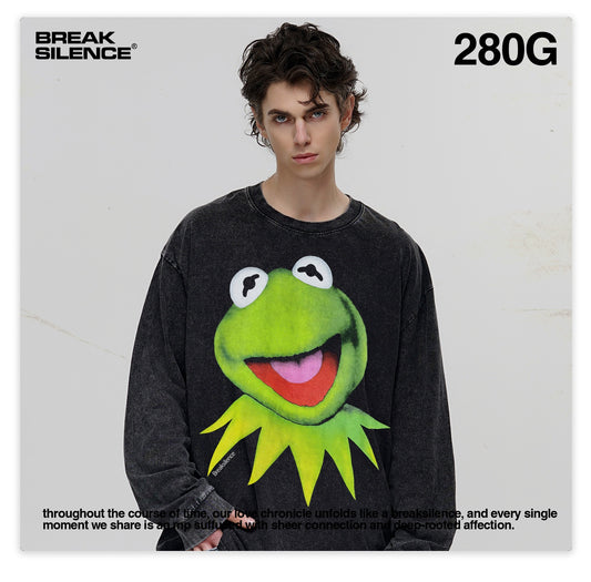 G.Z邁阿密南岸𝔾𝕣𝕠𝕦𝕟𝕕ℤ𝕖𝕣𝕠®✥南裝大佬✥ 美式嘻哈水280g綠色蛙蛙長袖上衣T-Shirt