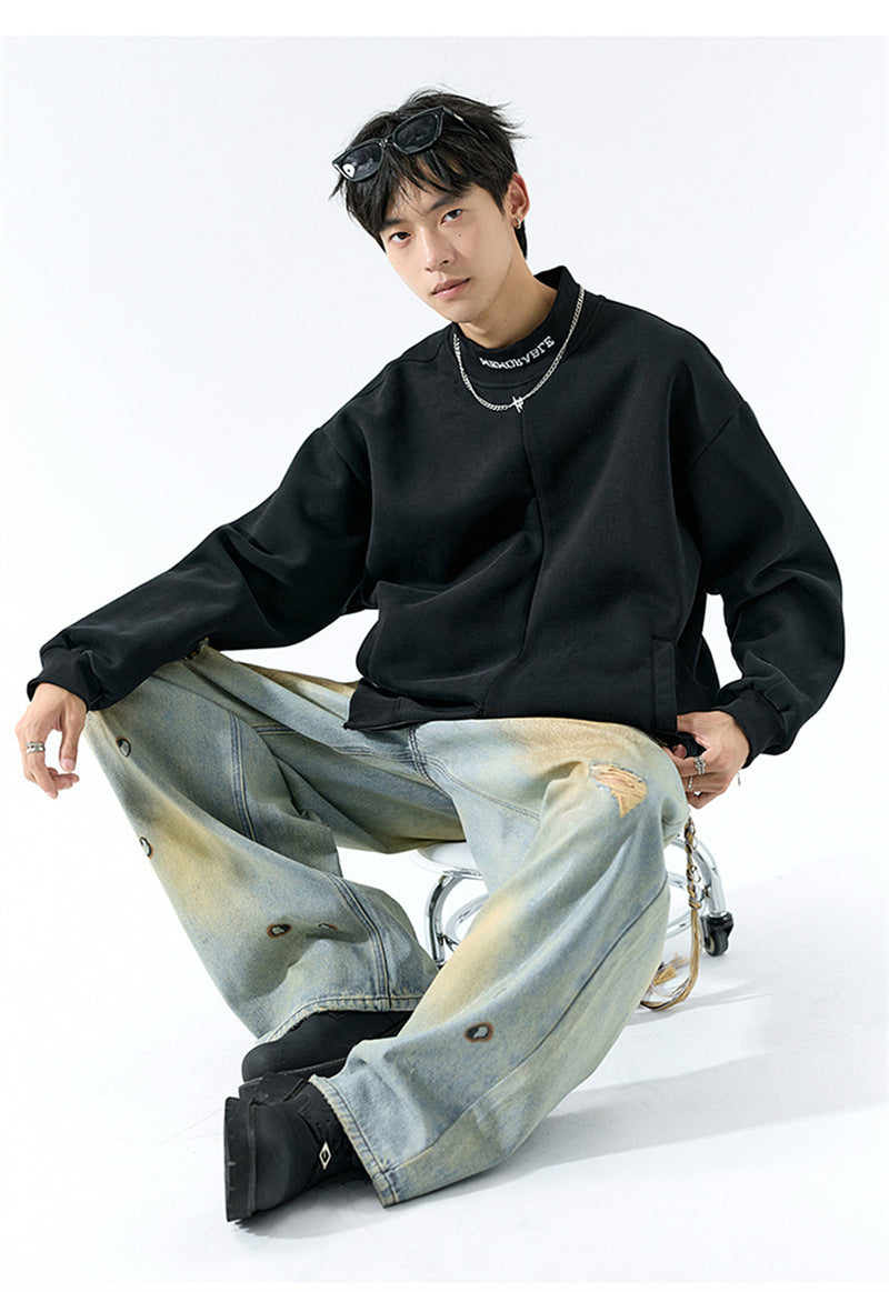 𝔾𝕣𝕠𝕦𝕟𝕕ℤ𝕖𝕣𝕠®2026年秋冬款復古刺繡字母中領半拉練圓領長袖T-SHIRT