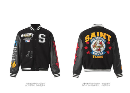 𝔾𝕣𝕠𝕦𝕟𝕕ℤ𝕖𝕣𝕠®2026年秋冬新款美式嘻哈滿版刺繡PU皮革棒球外套