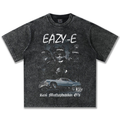 G.Z邁阿密南岸𝔾𝕣𝕠𝕦𝕟𝕕ℤ𝕖𝕣𝕠®✥南裝大佬✥ 美式嘻哈水洗重磅數男女中性Eazy-E短袖上衣T-Shirt(亞洲版型)