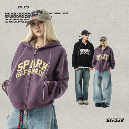 𝔾𝕣𝕠𝕦𝕟𝕕ℤ𝕖𝕣𝕠®2026年秋冬新款油漆字母麂皮絨連帽拉鍊長袖外套