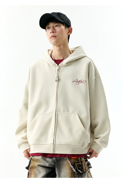 𝔾𝕣𝕠𝕦𝕟𝕕ℤ𝕖𝕣𝕠®2026年秋冬款經典復古草寫字母連帽拉練長袖情侶夾克外套